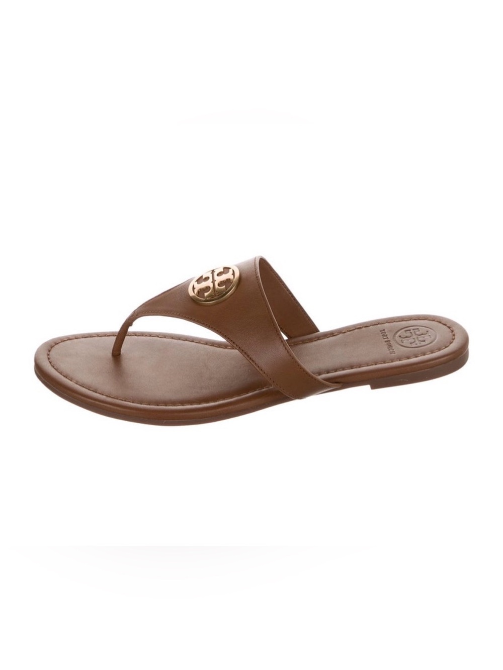 Tory Burch Tan Leather Logo Thong Sandal